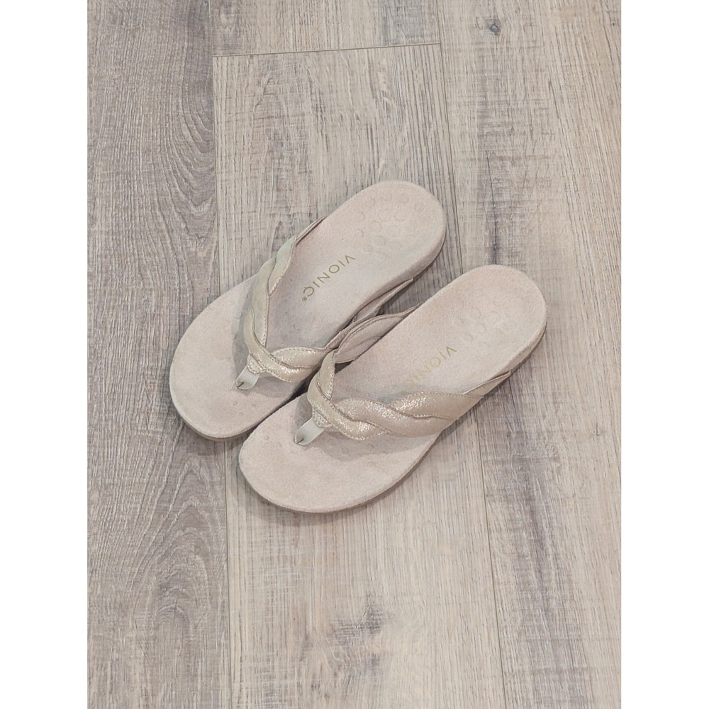 Vionic Bella Braid Sandals Womens 7 Blush Metallic Thong Arch Support Comfort